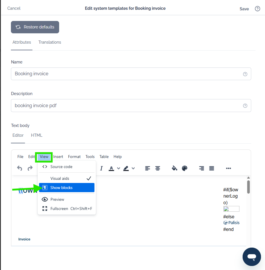 How to set up your Booking invoice template – Palisis Support Center